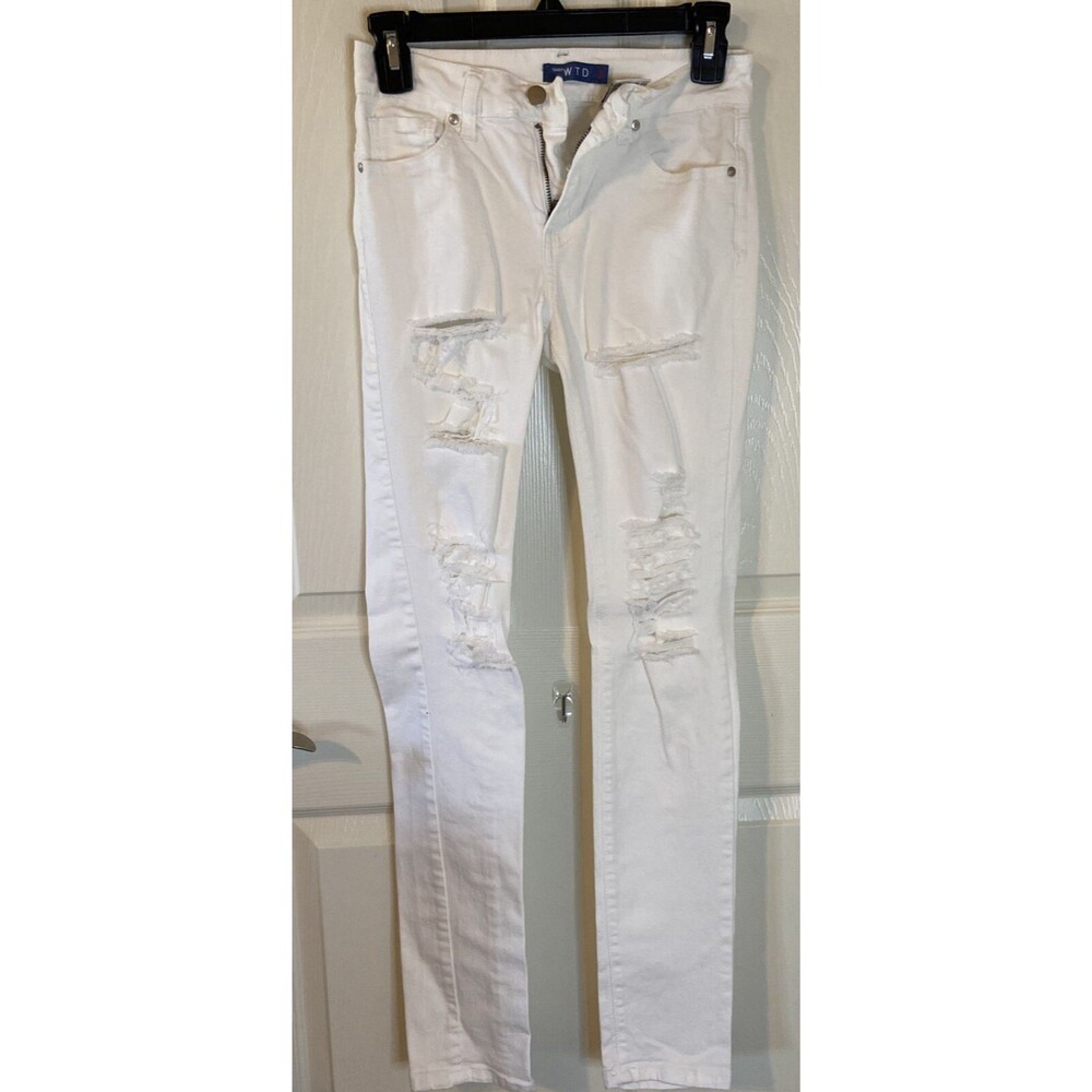 WTD Ripped Distressed Skinny Fit Jeans, White, Juniors, Size 3